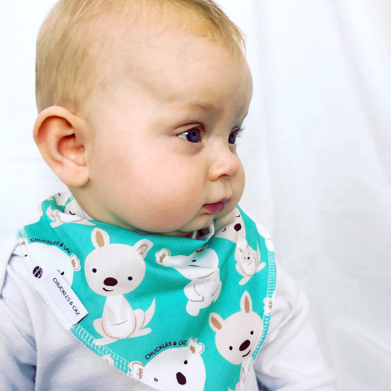 Aqua Kangaroo & Koala Dribble Bib - Chuckles & Caz