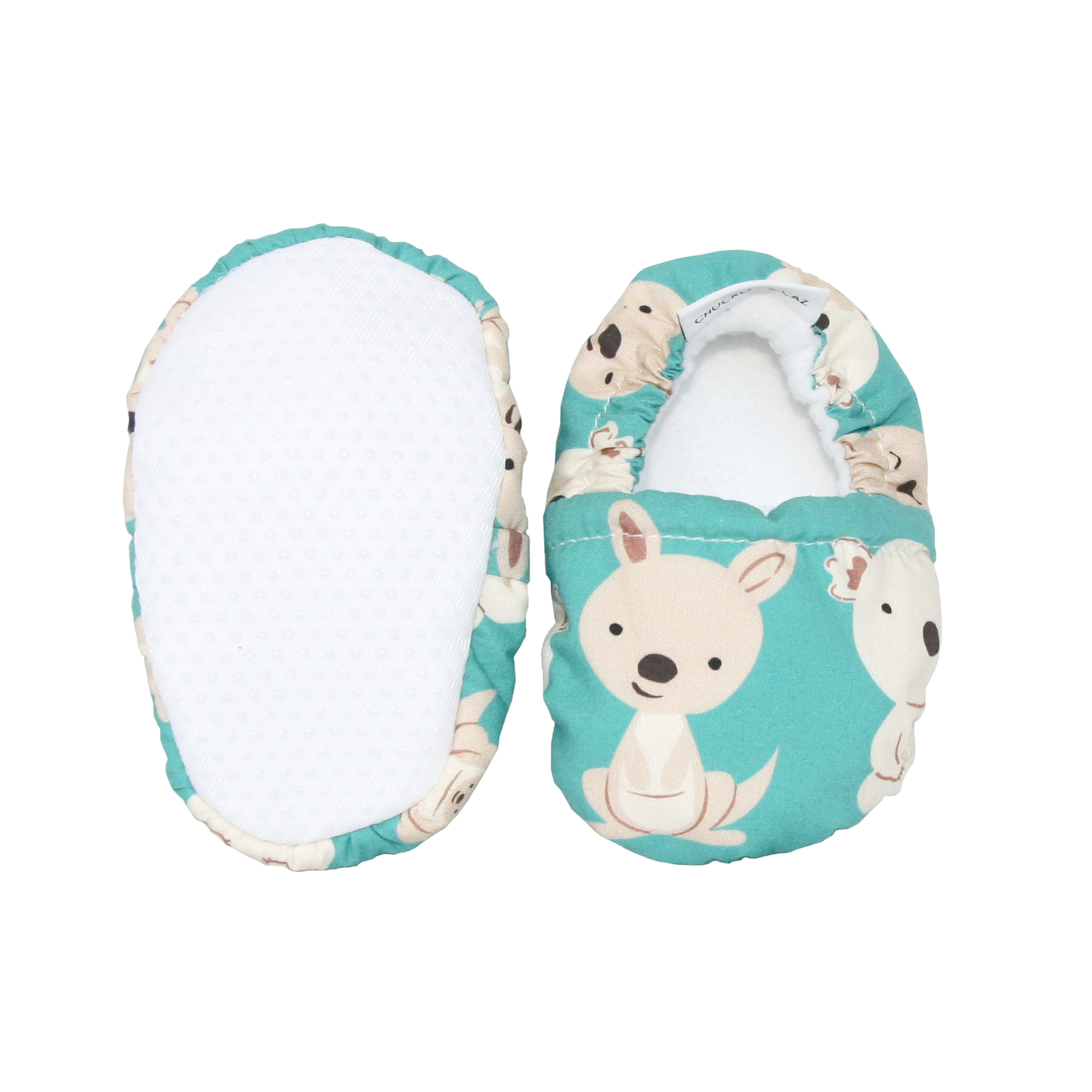 Aqua Koala & Kangaroo Baby Booties & matching Dribble Bib - Gift Set - Chuckles & Caz