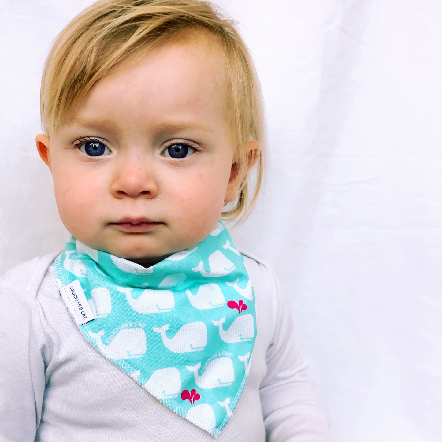 Aqua & White Whale Dribble Bib - Chuckles & Caz