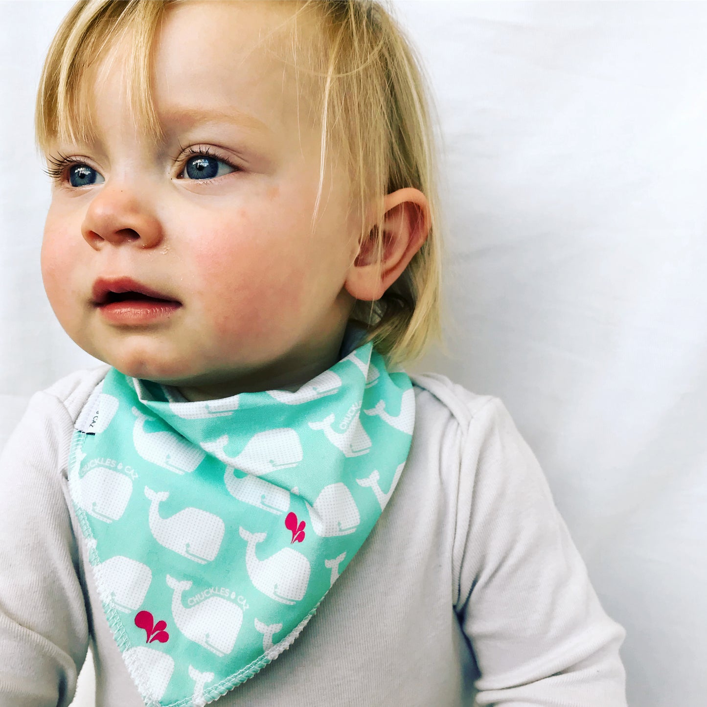 Aqua & White Whale Dribble Bib - Chuckles & Caz
