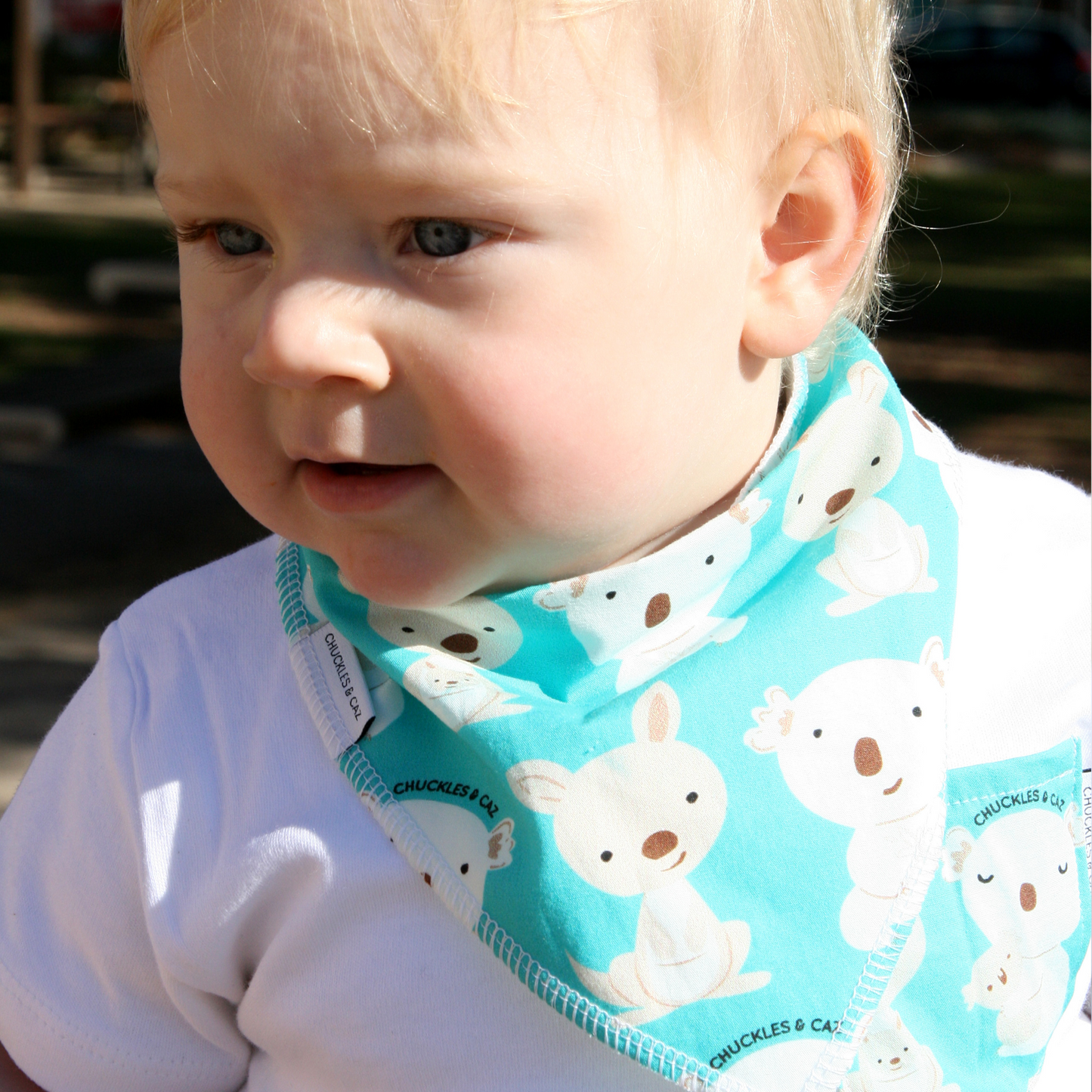 Aqua Kangaroo & Koala Dribble Bib - Chuckles & Caz