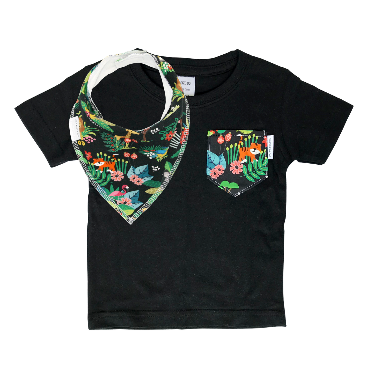 Jungle Print Pocket Tee & matching Dribble Bib - Gift Set - Chuckles & Caz