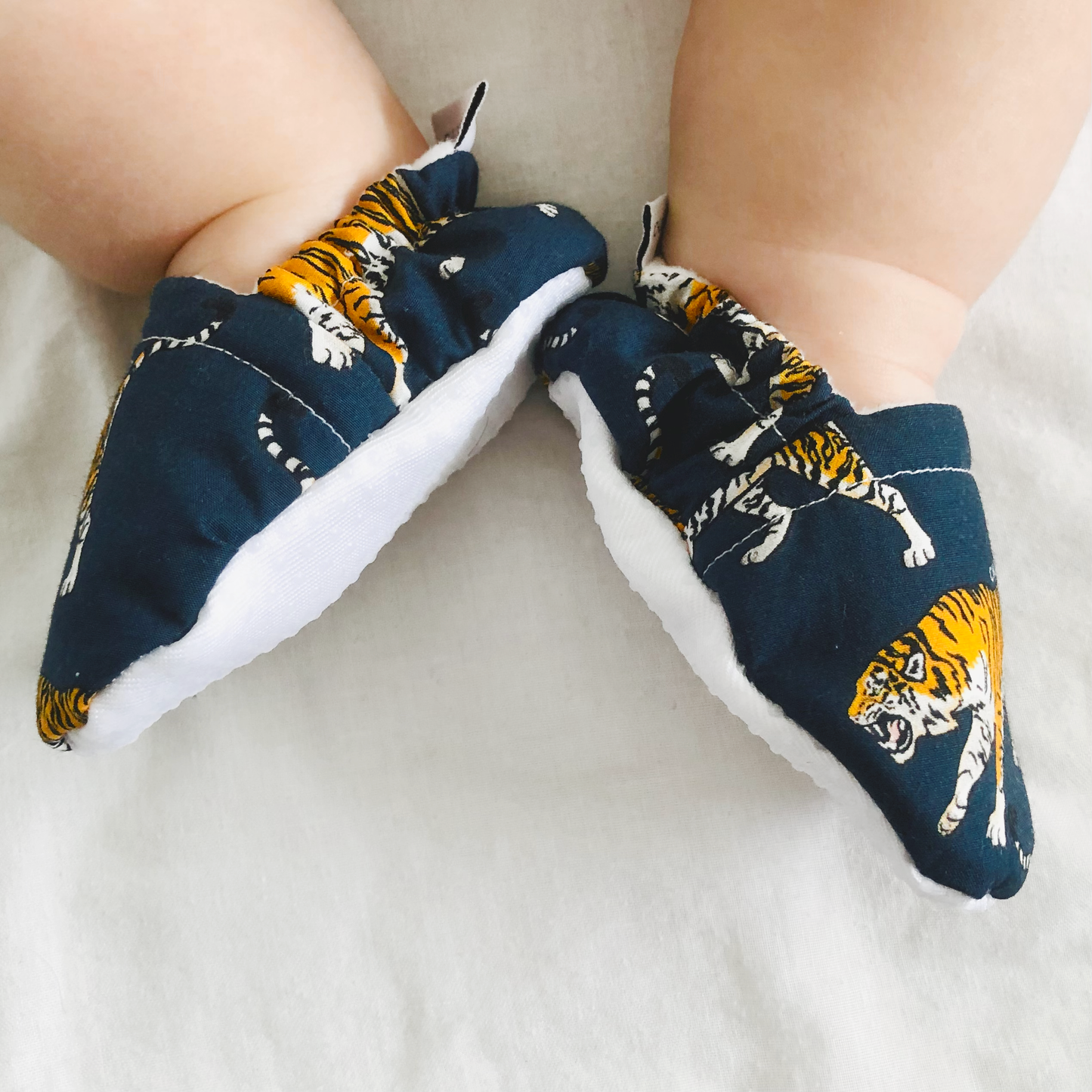 Navy Tiger Baby Booties - Chuckles & Caz