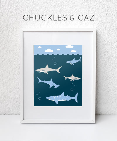 Swimming Shark Digital Artwork - Chuckles & Caz