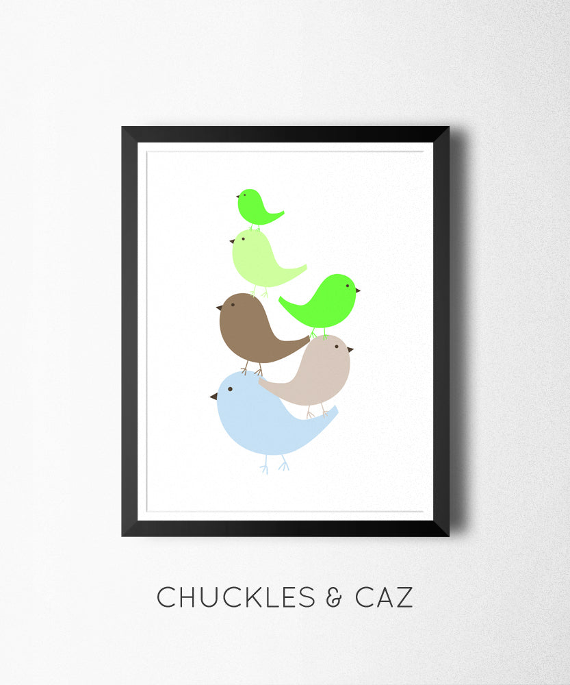 Little Green Birds In A Pile Digital Artwork - Chuckles & Caz
