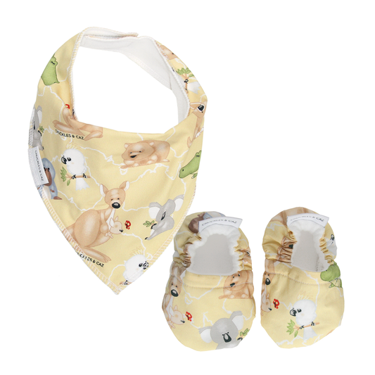 Cute Australian Animals Baby Booties & matching Dribble Bib - Gift Set - Chuckles & Caz