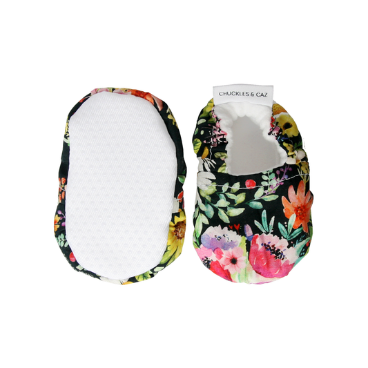 Dark Watercolour Flower Baby Booties - Chuckles & Caz