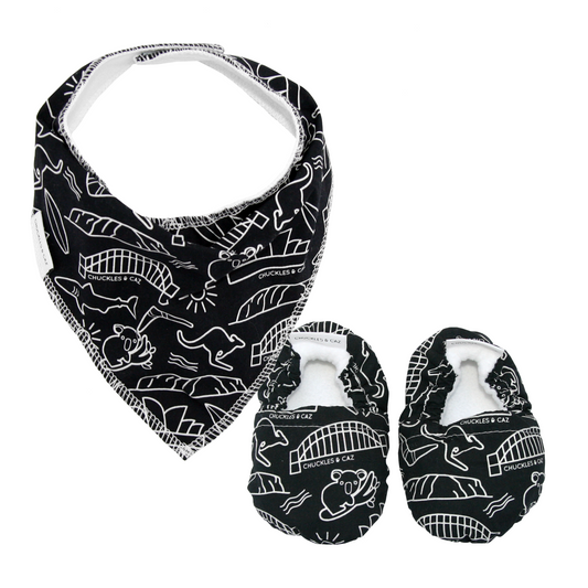 Australian Icon Baby Booties & matching Dribble Bib - Gift Set - Chuckles & Caz