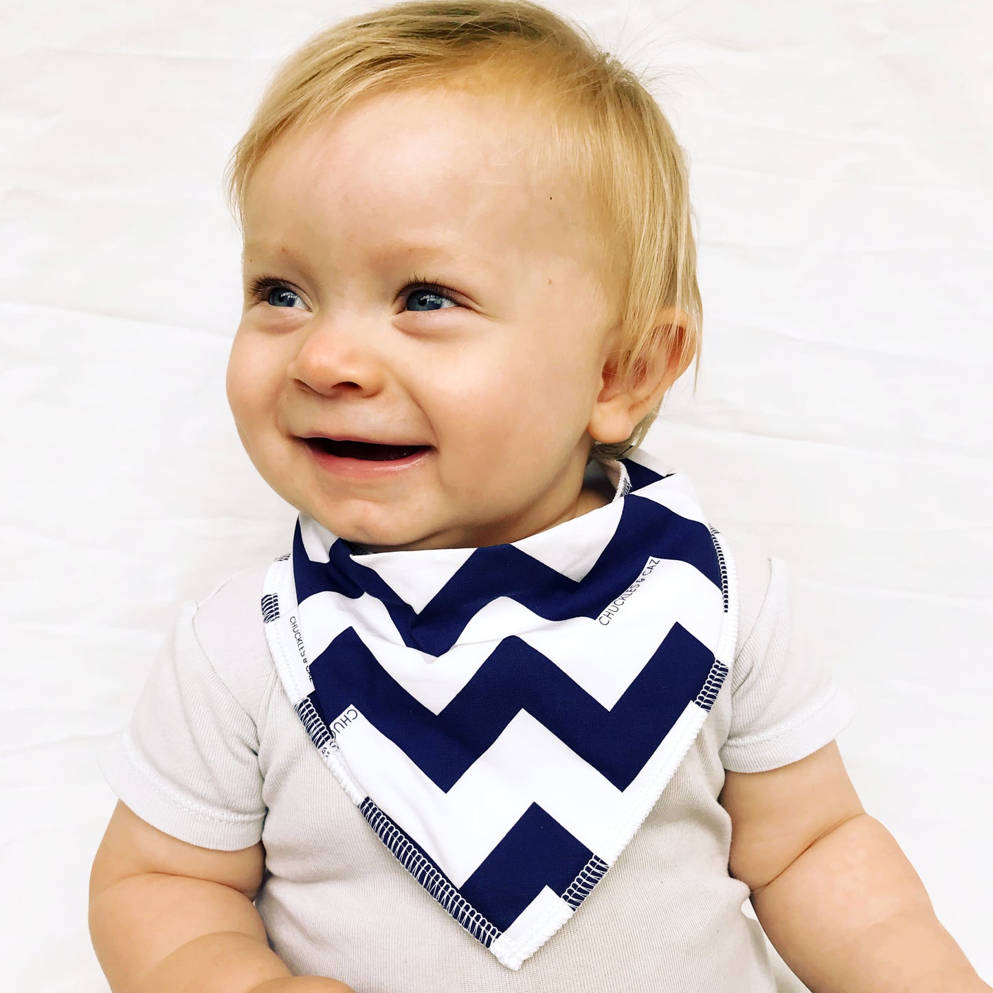 Navy Chevron Dribble Bib - Chuckles & Caz