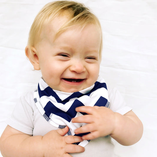 Navy Chevron Dribble Bib - Chuckles & Caz