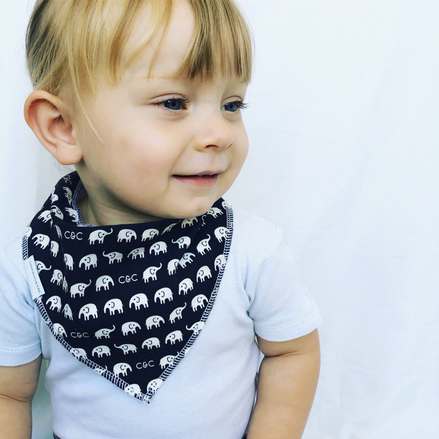Navy Elephants Dribble Bib - Chuckles & Caz