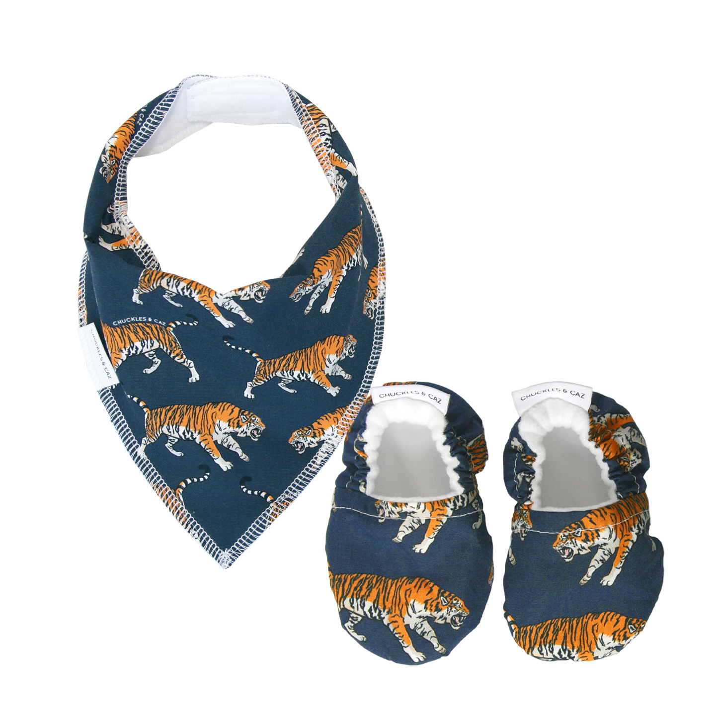 Navy Tigers Dribble Bib & Baby Booties - Gift Set - Chuckles & Caz