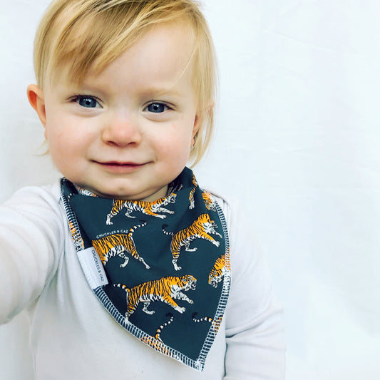 Navy Tigers Dribble Bib & Baby Booties - Gift Set - Chuckles & Caz