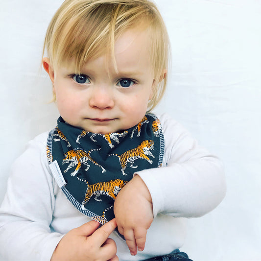 Navy Tiger Dribble Bib - Chuckles & Caz