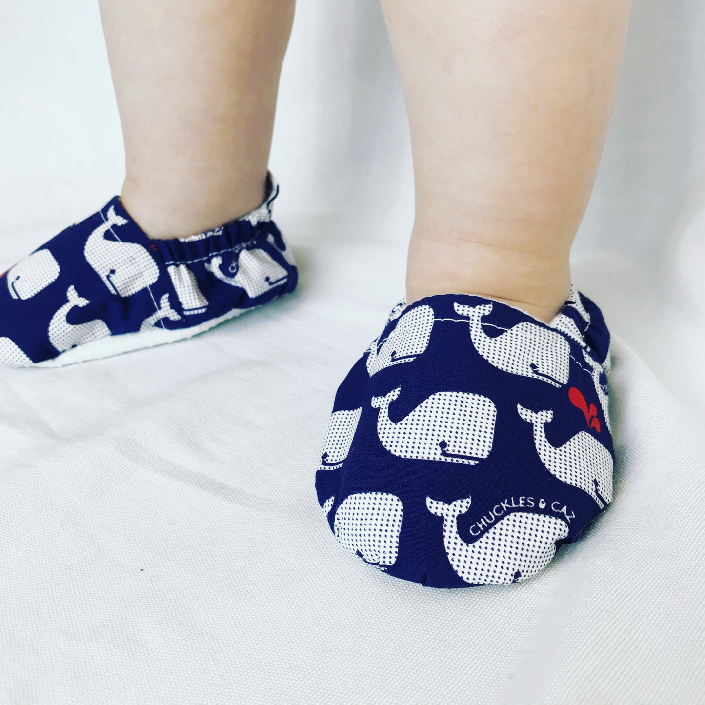 Navy & White Whales Baby Booties & matching Dribble Bib - Gift Set - Chuckles & Caz