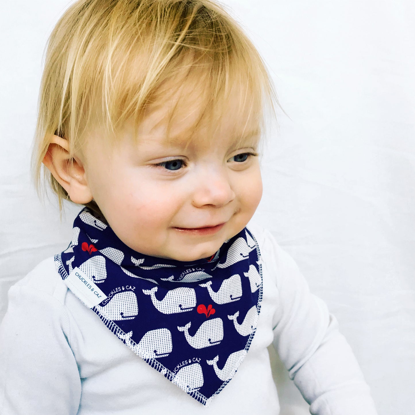 Navy & White Whales Dribble Bib - Chuckles & Caz
