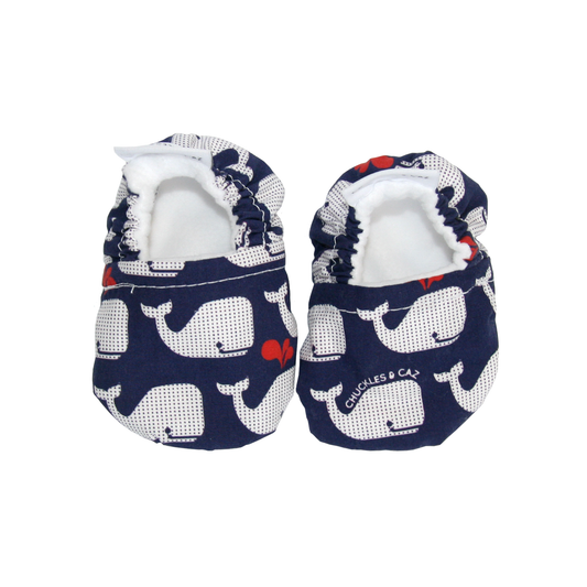 Navy Whales Baby Booties - Chuckles & Caz