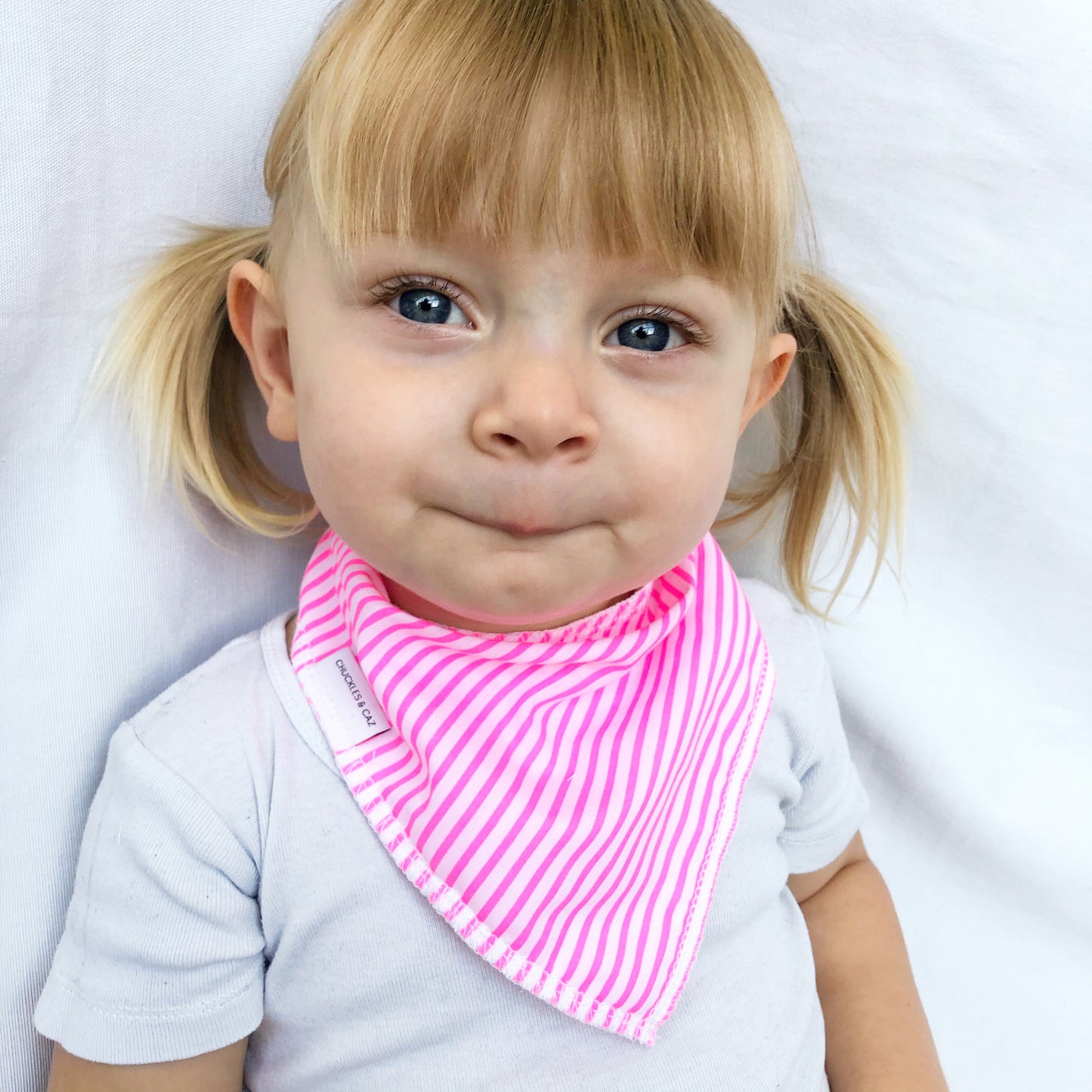 Fluro Pink Mini Stripe Dribble Bib - Chuckles & Caz