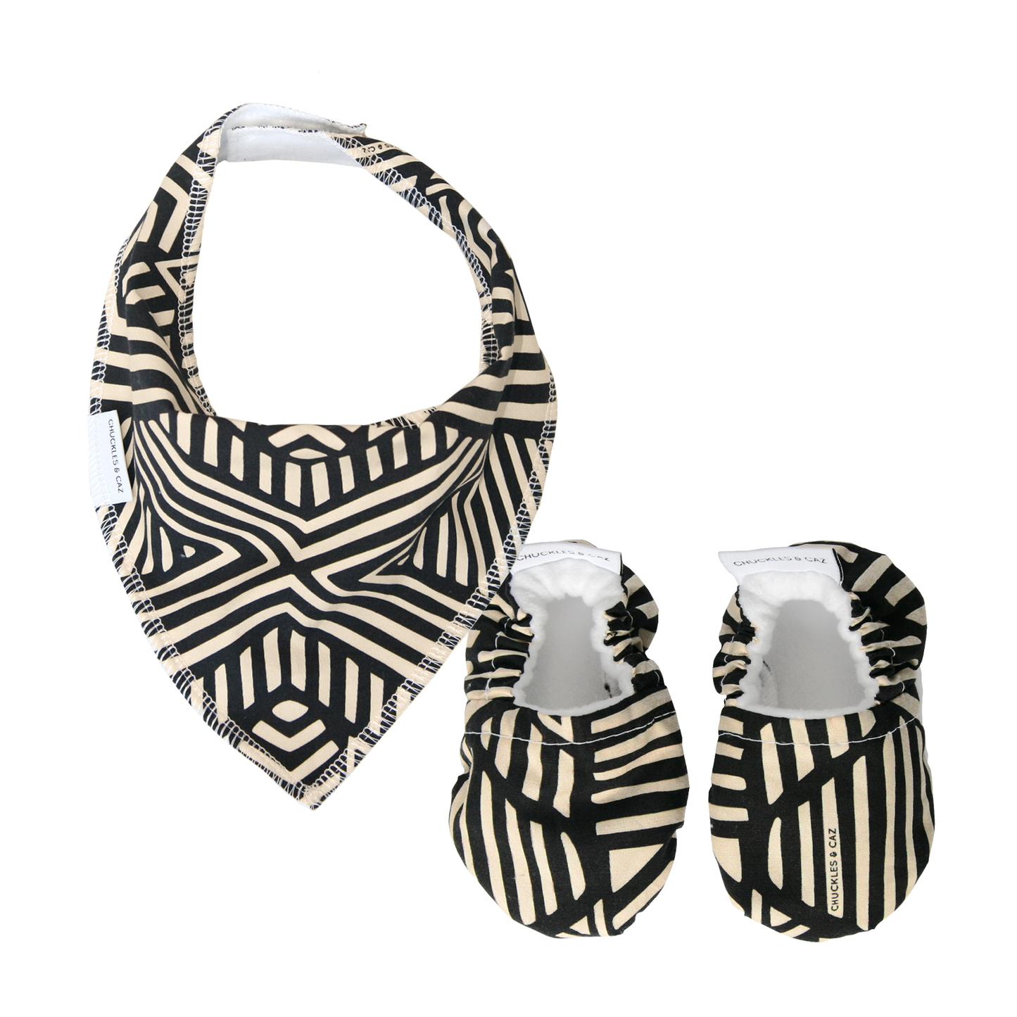 Tribal Geometric Dribble Bib & Baby Booties - Gift Set - Chuckles & Caz