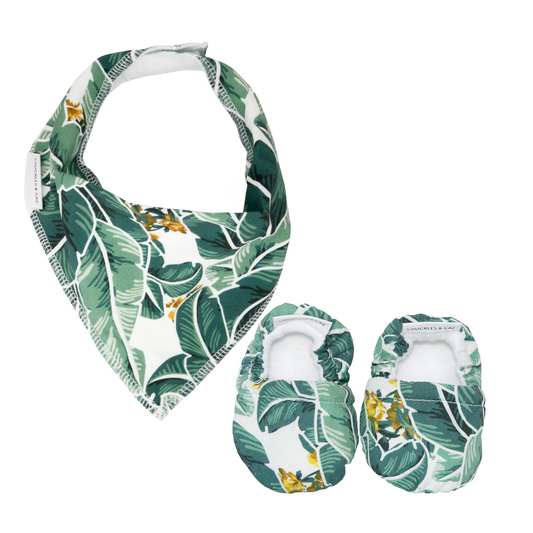Tropical Palm Baby Booties & matching Dribble Bib - Gift Set - Chuckles & Caz