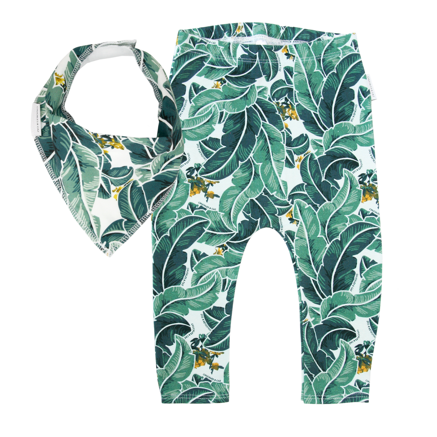 Tropical Palm Leggings & matching Dribble Bib - Gift Set - Chuckles & Caz