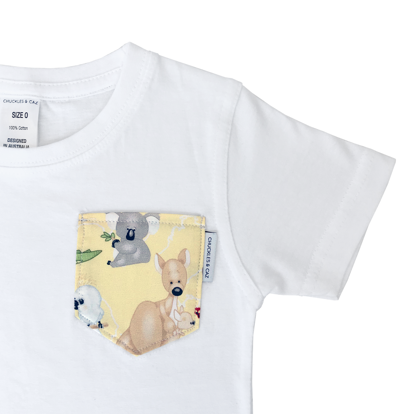 Cute Australian Animals Print Pocket Tee & matching Dribble Bib - Gift Set - Chuckles & Caz