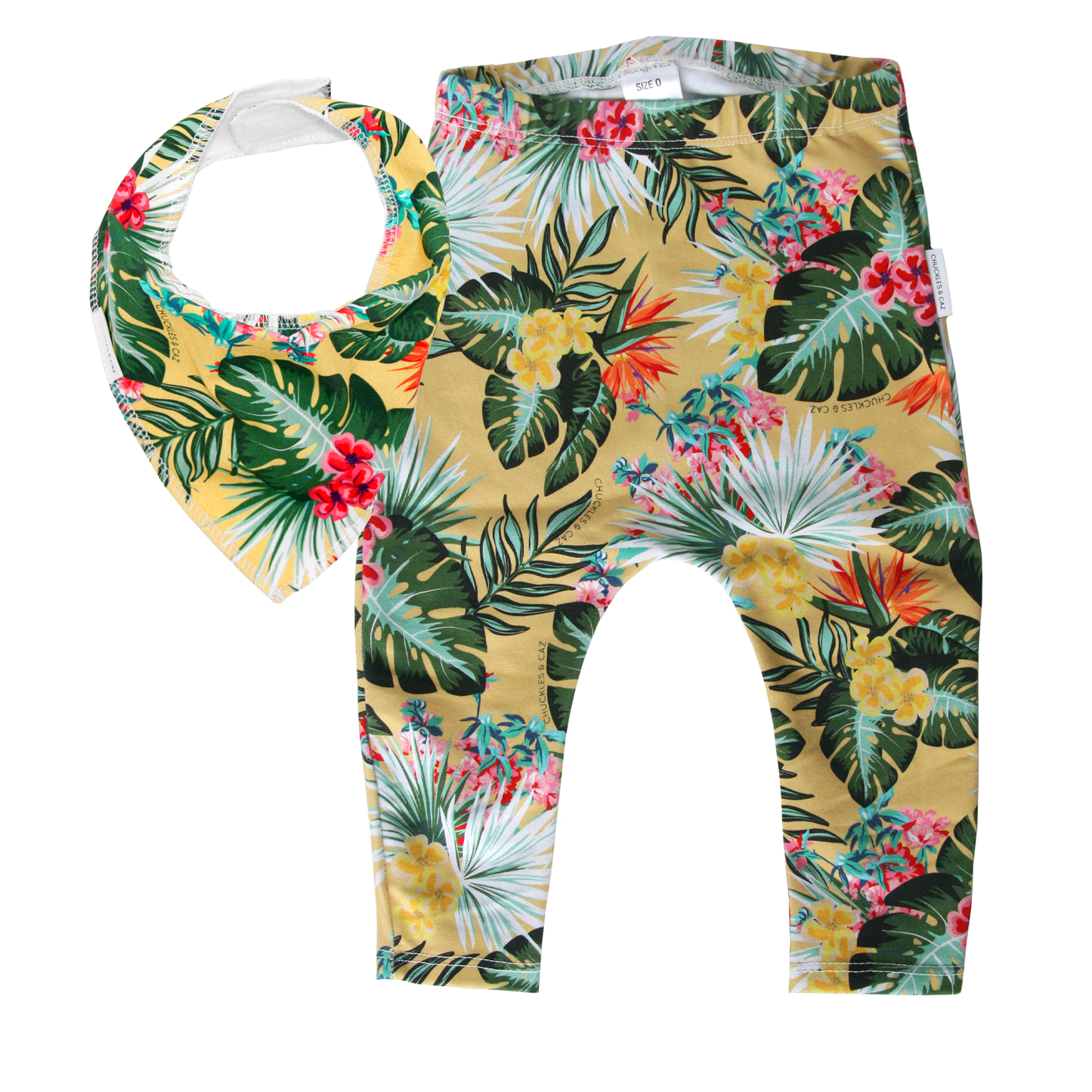 Yellow Hawaiian Leggings & matching Dribble Bib - Gift Set - Chuckles & Caz