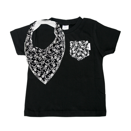 Black Tee with Mono Skullz Pocket & matching bib - Gift Set - Chuckles & Caz