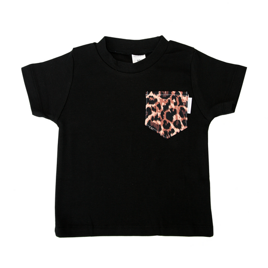 Black Tee with Leopard Pocket - Chuckles & Caz