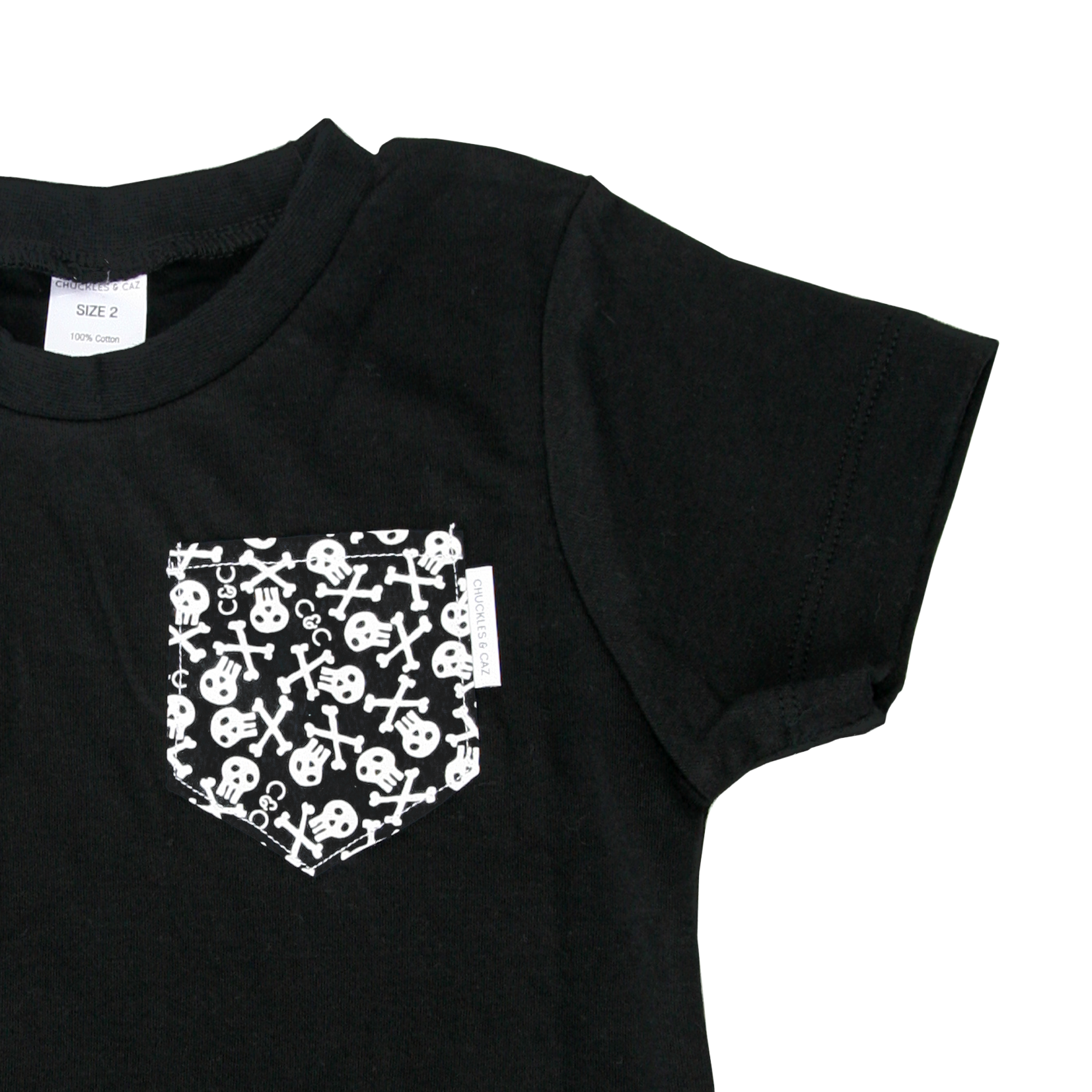 Black Tee with Mono Skullz Pocket & matching bib - Gift Set - Chuckles & Caz