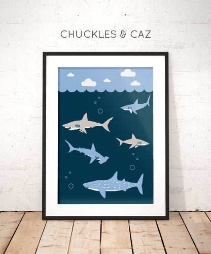 Swimming Shark Digital Artwork - Chuckles & Caz