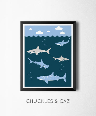 Swimming Shark Digital Artwork - Chuckles & Caz