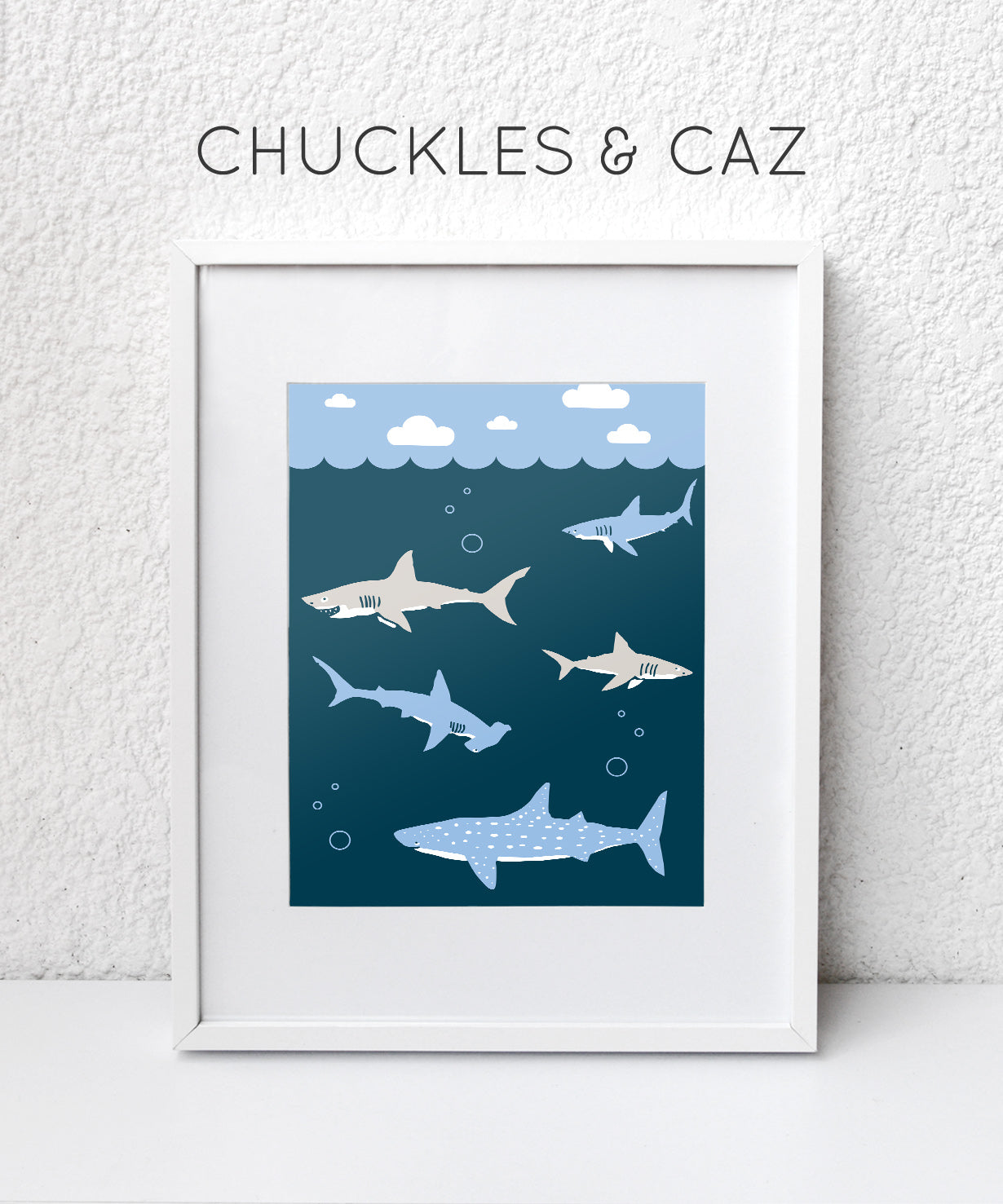 Swimming Shark Digital Artwork - Chuckles & Caz