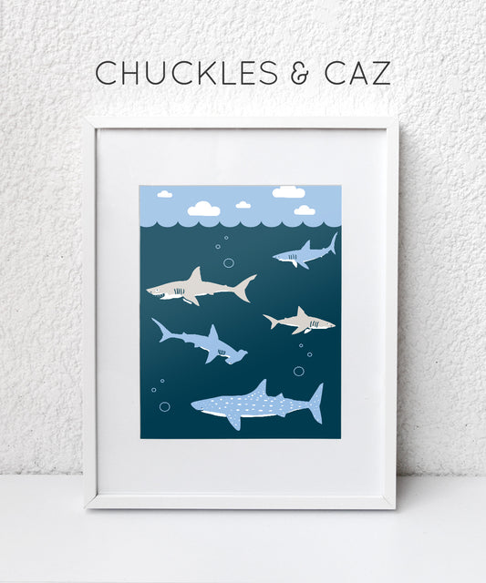 Swimming Shark Digital Artwork - Chuckles & Caz