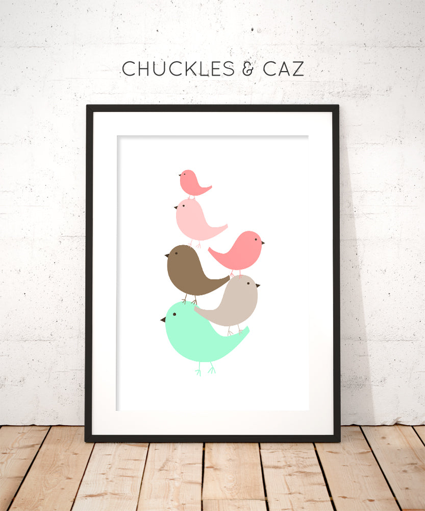 Little Coral Birds In A Pile Digital Artwork - Chuckles & Caz