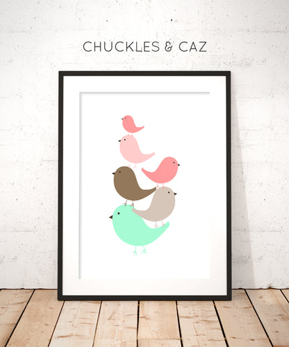 Little Coral Birds In A Pile Digital Artwork - Chuckles & Caz