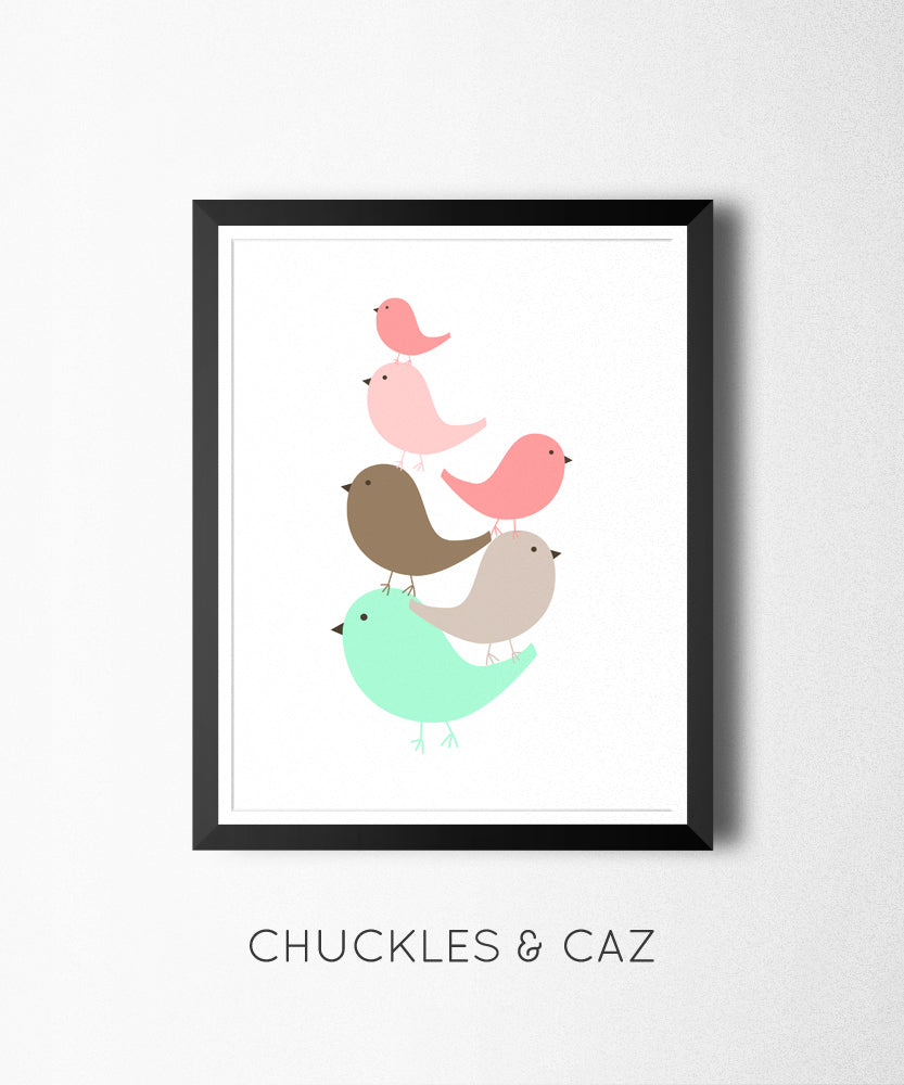 Little Coral Birds In A Pile Digital Artwork - Chuckles & Caz