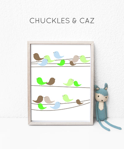 Little Green Birds On A Wire Digital Artwork - Chuckles & Caz