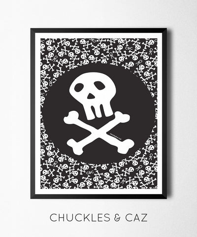 Skull & Crossbones on Skull Print Digital Artwork - Chuckles & Caz