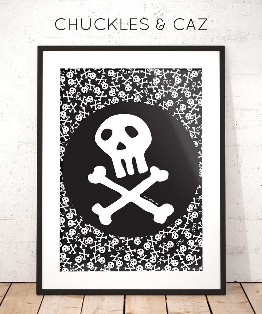 Skull & Crossbones on Skull Print Digital Artwork - Chuckles & Caz