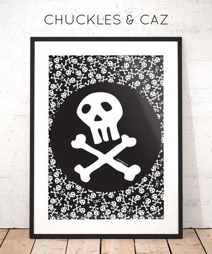 Skull & Crossbones on Skull Print Digital Artwork - Chuckles & Caz