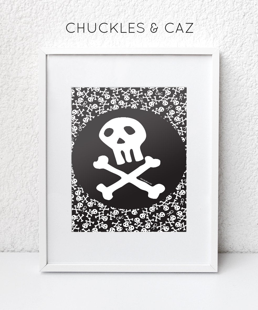 Skull & Crossbones on Skull Print Digital Artwork - Chuckles & Caz