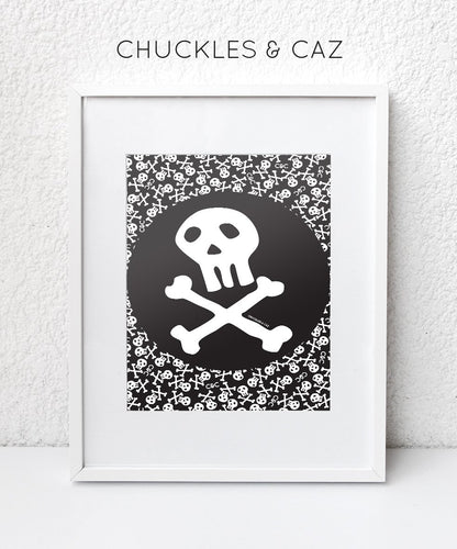 Skull & Crossbones on Skull Print Digital Artwork - Chuckles & Caz