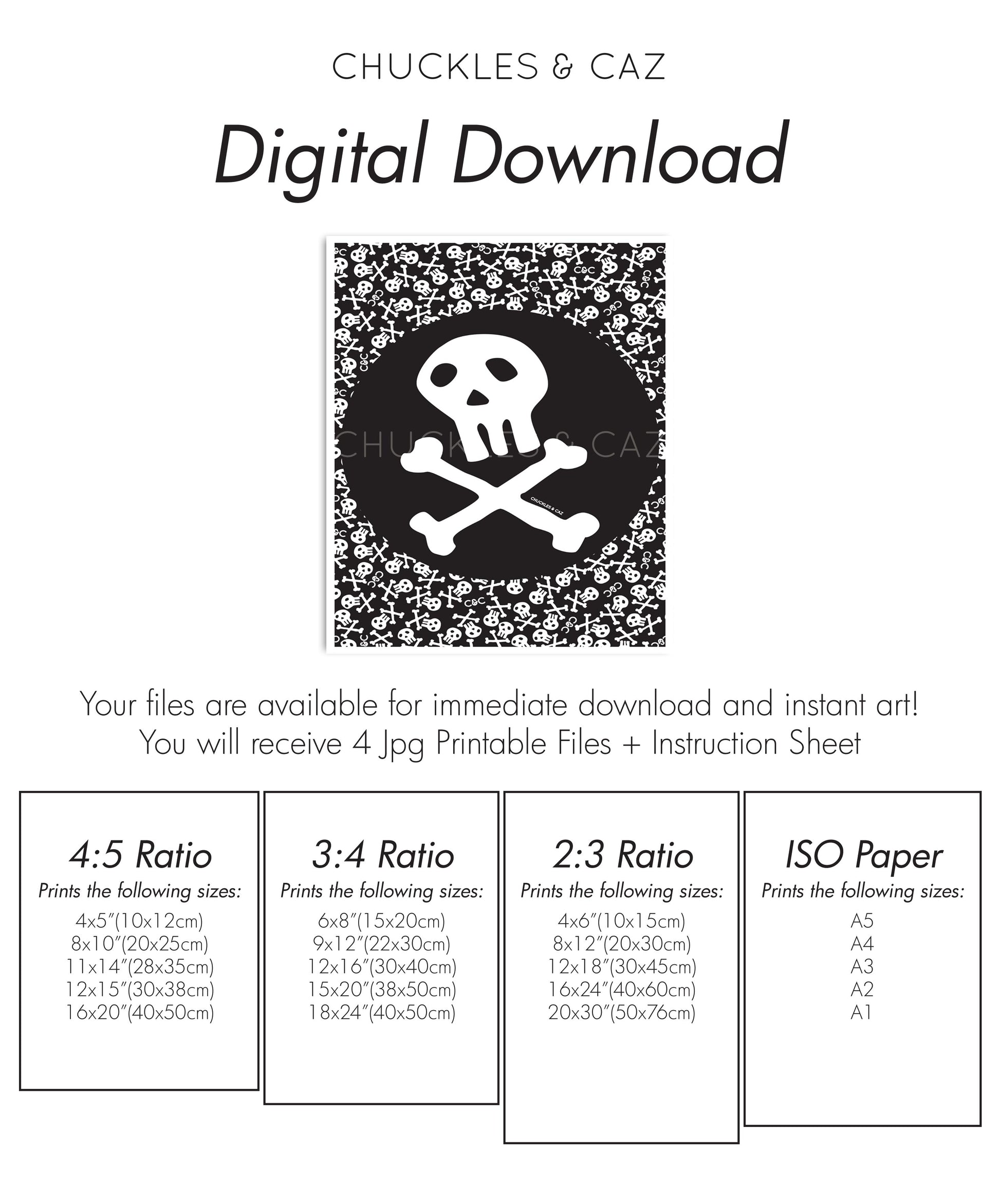 Skull & Crossbones on Skull Print Digital Artwork - Chuckles & Caz