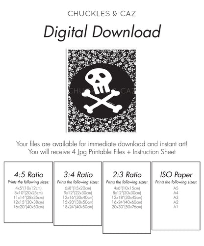 Skull & Crossbones on Skull Print Digital Artwork - Chuckles & Caz