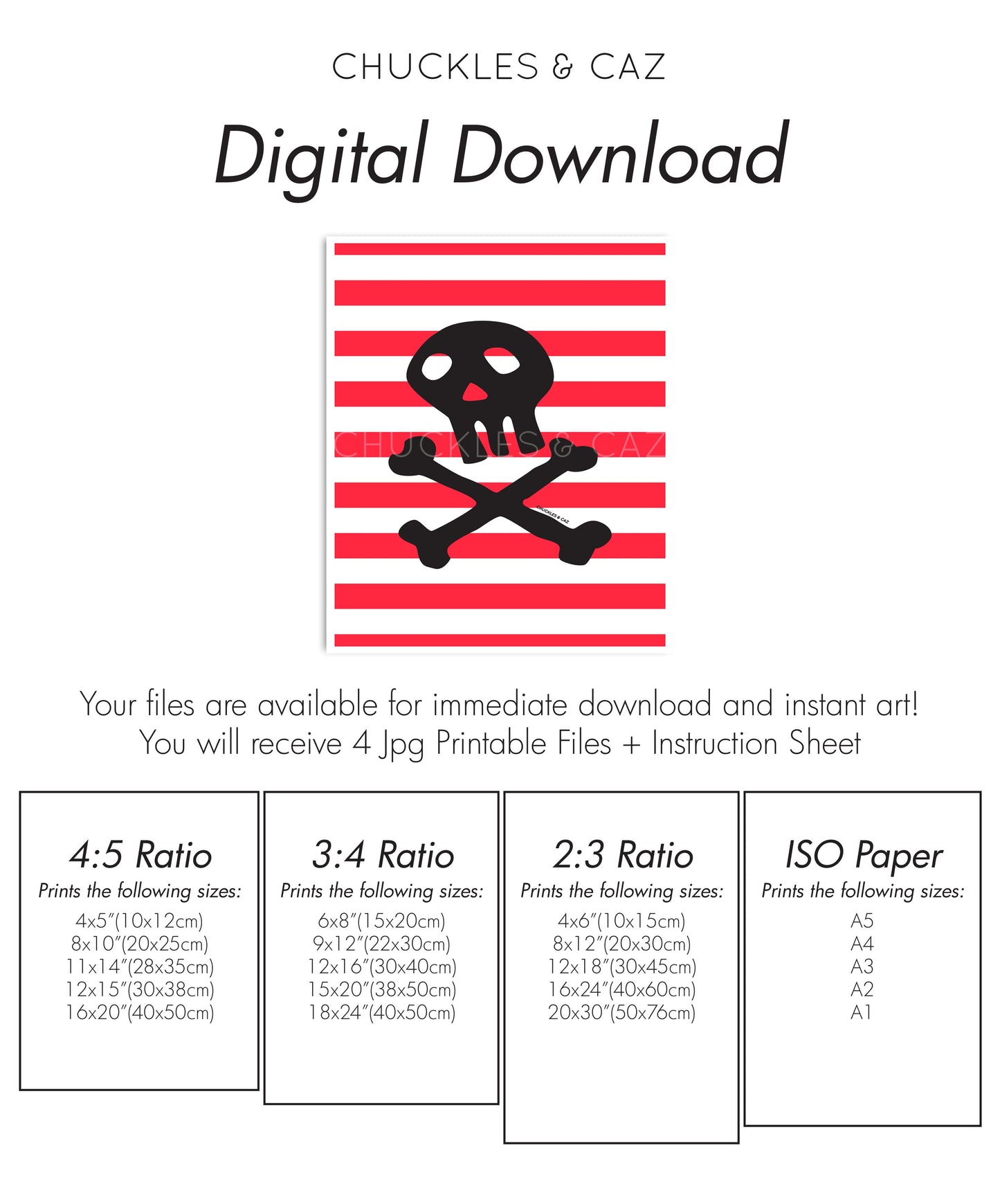 Skull & Crossbones on Stripe Digital Artwork - Chuckles & Caz