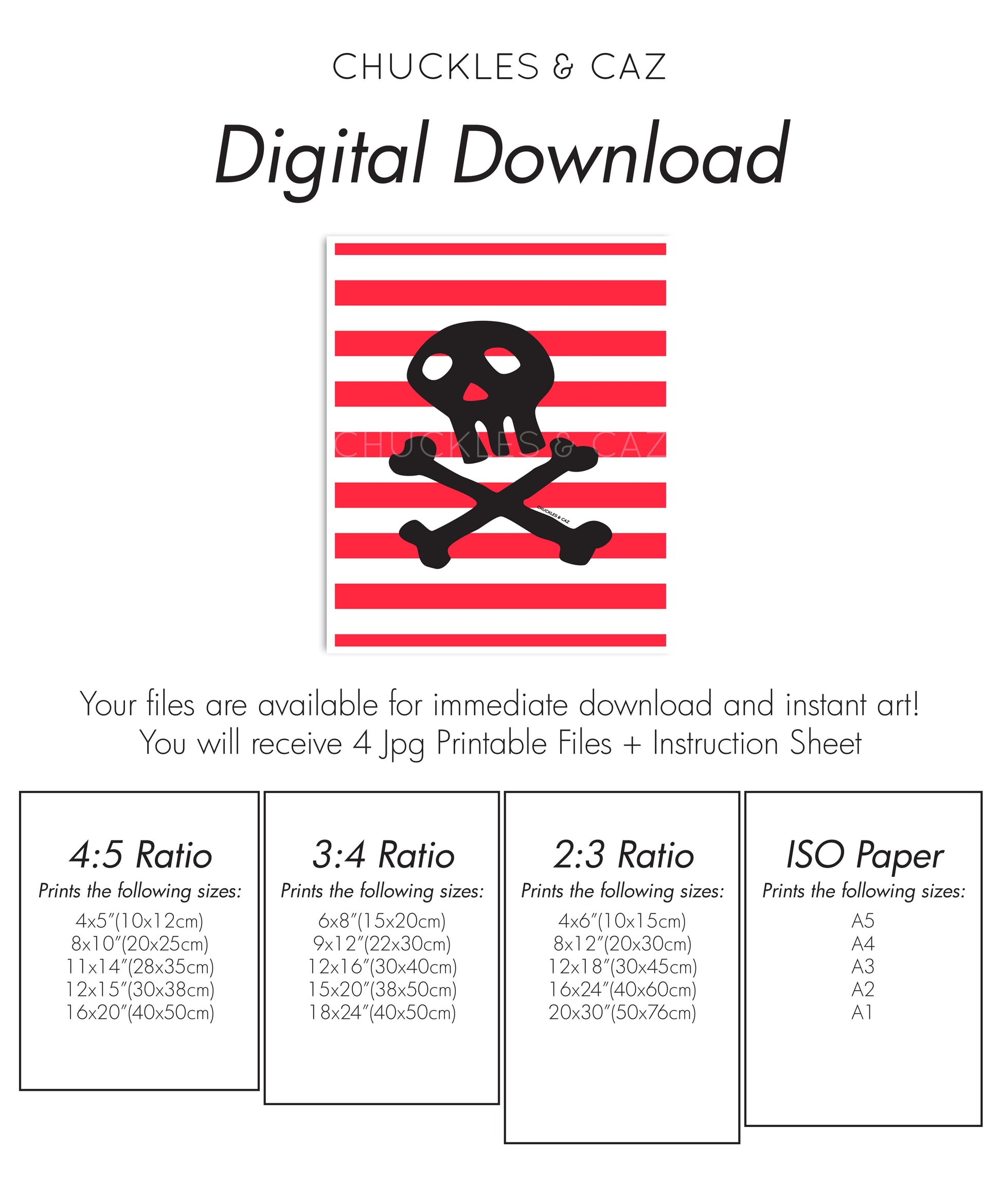 Skull & Crossbones on Stripe Digital Artwork - Chuckles & Caz
