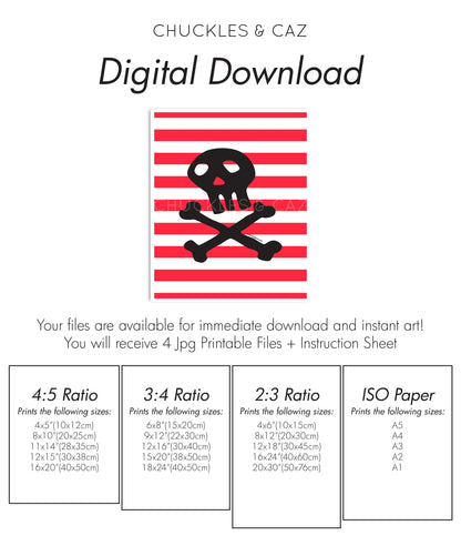 Skull & Crossbones on Stripe Digital Artwork - Chuckles & Caz