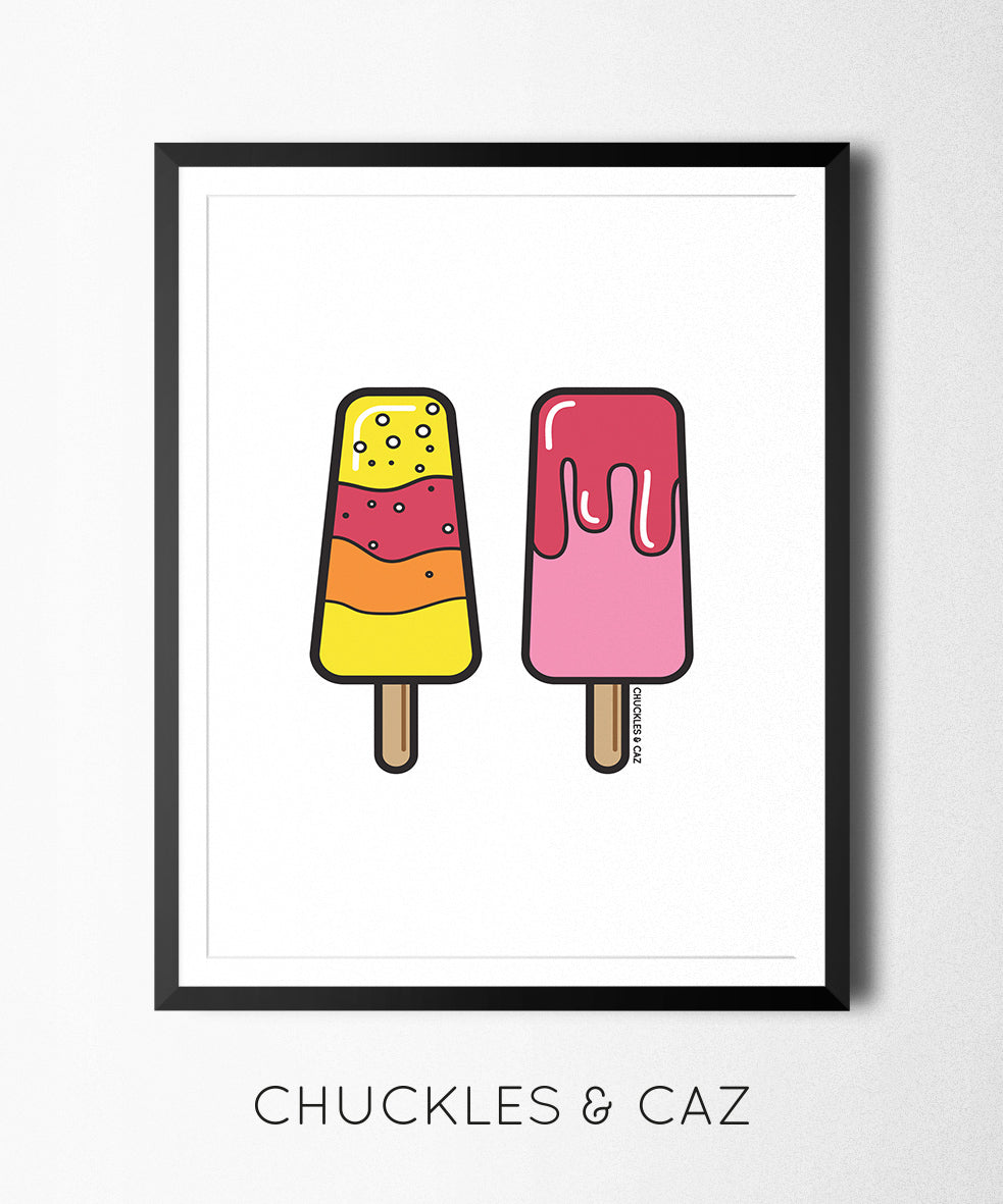 Pink Ice Blocks on White Digital Artwork - Chuckles & Caz