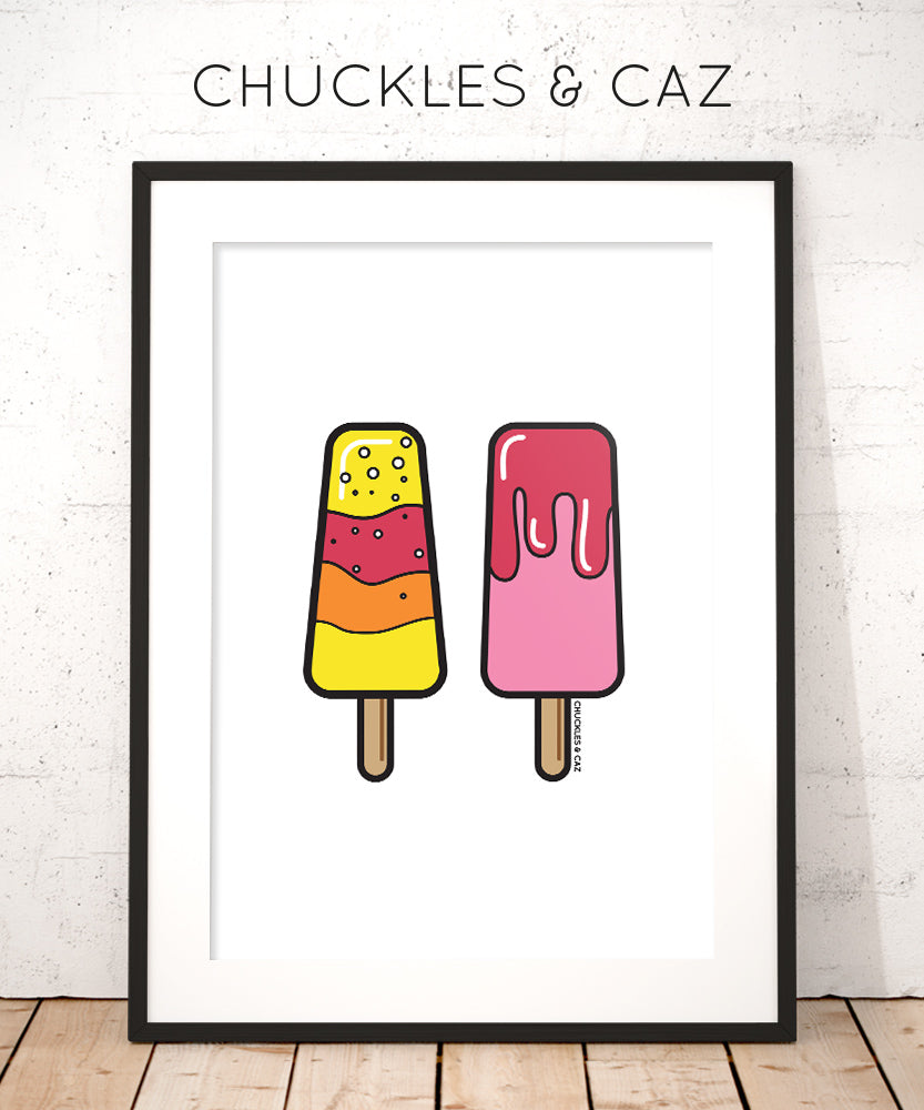 Pink Ice Blocks on White Digital Artwork - Chuckles & Caz